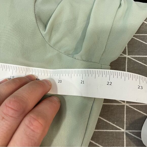 JJs House A-line V-Neck Chiffon Bridesmaid Dress Bell Sleeves Slit Sage 14/16 - Picture 9 of 11